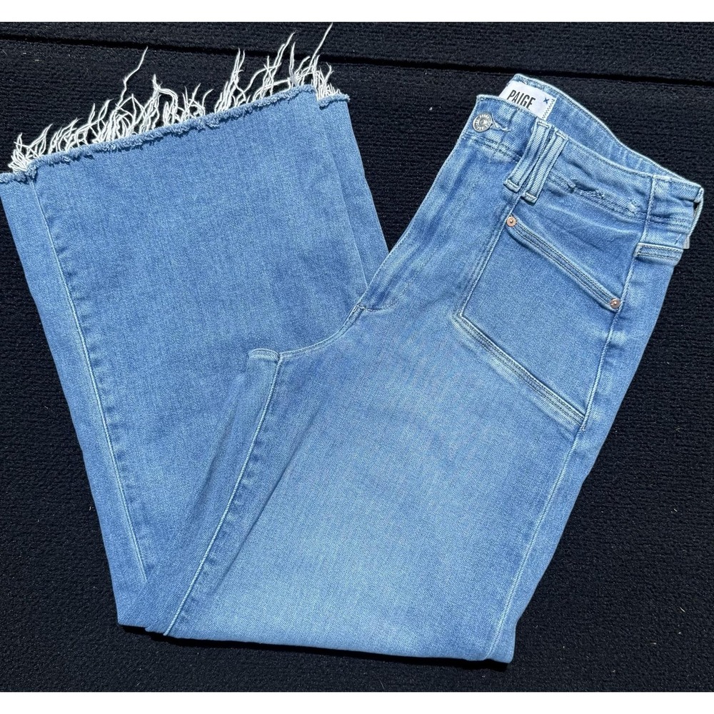 PAIGE Anessa High Rise Patch Pocket Wide Leg Jeans Bebop Raw Hem Crop Size 30 - Picture 2 of 10